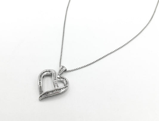925 Genuine Diamond Heart Pendant with 925 Box Chain 18" Necklace