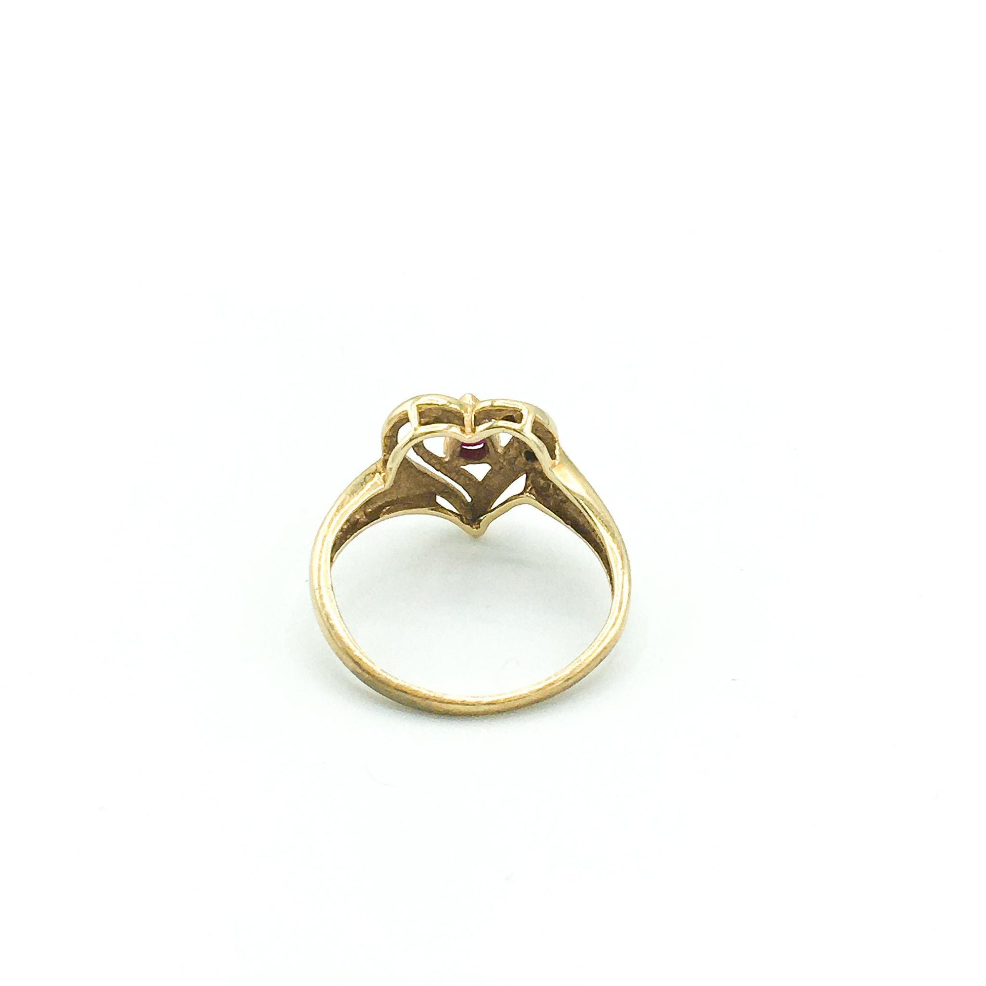 10K Pear Shaped Ruby and Diamond Heart Ring, Size 5
