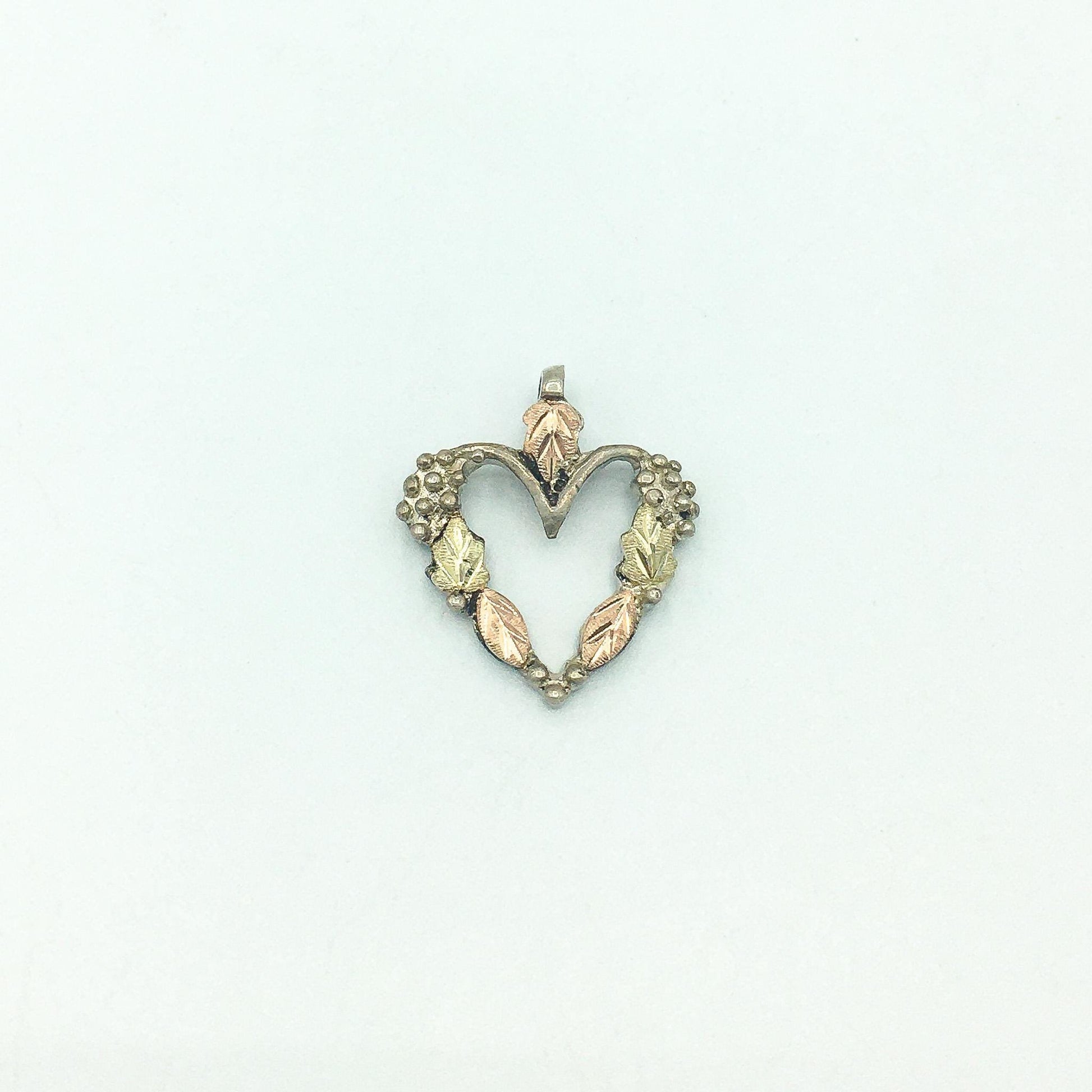 10k Gold & 925 Silver Black Hills Gold Heart Pendant, Grape Leaf Heart Pendant