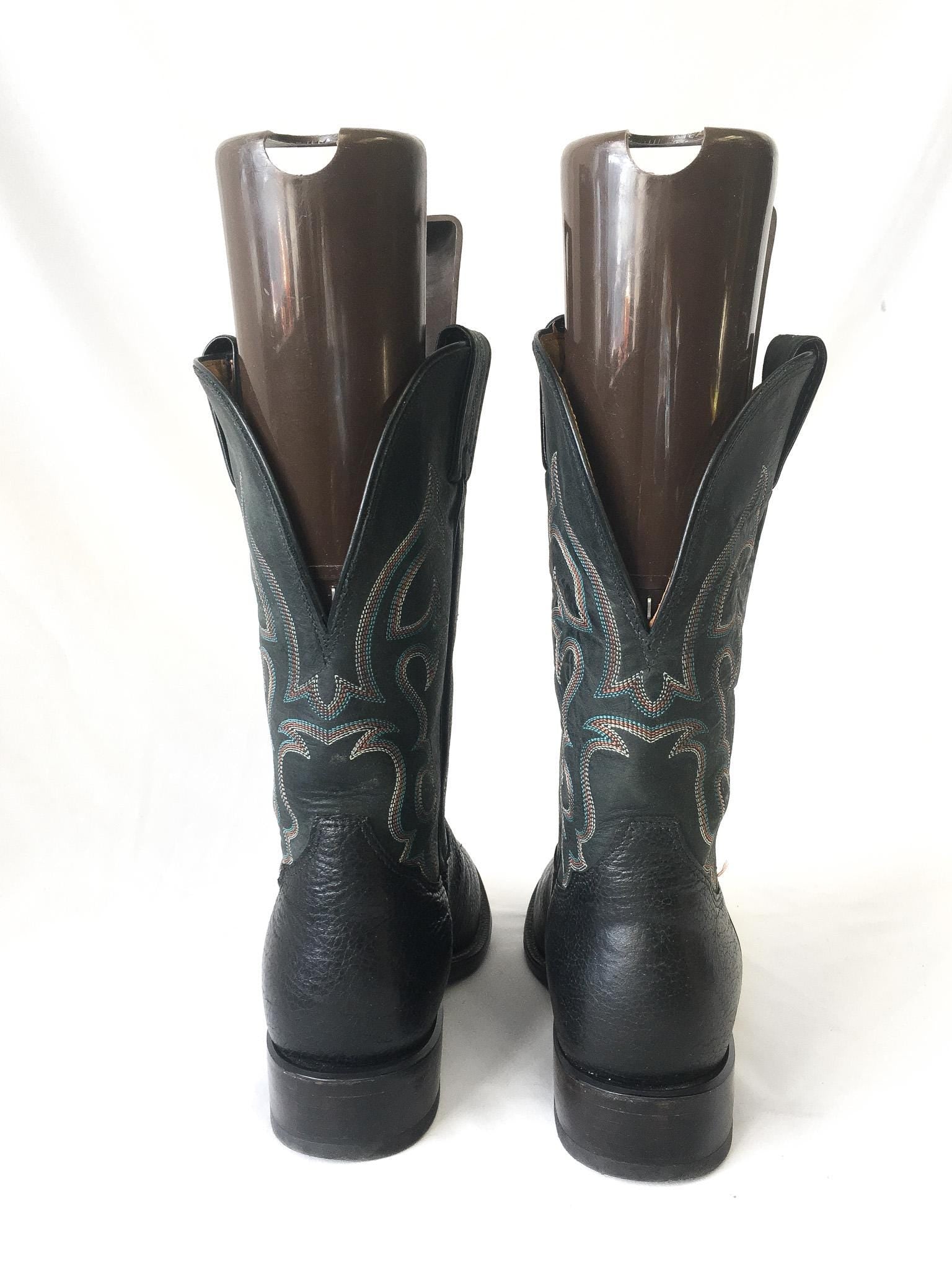 Vintage Tony Lama Leather Black and Gray Style #7939 Cowboy Boots, Men's Sz. 8.5D, Vintage Western Boots