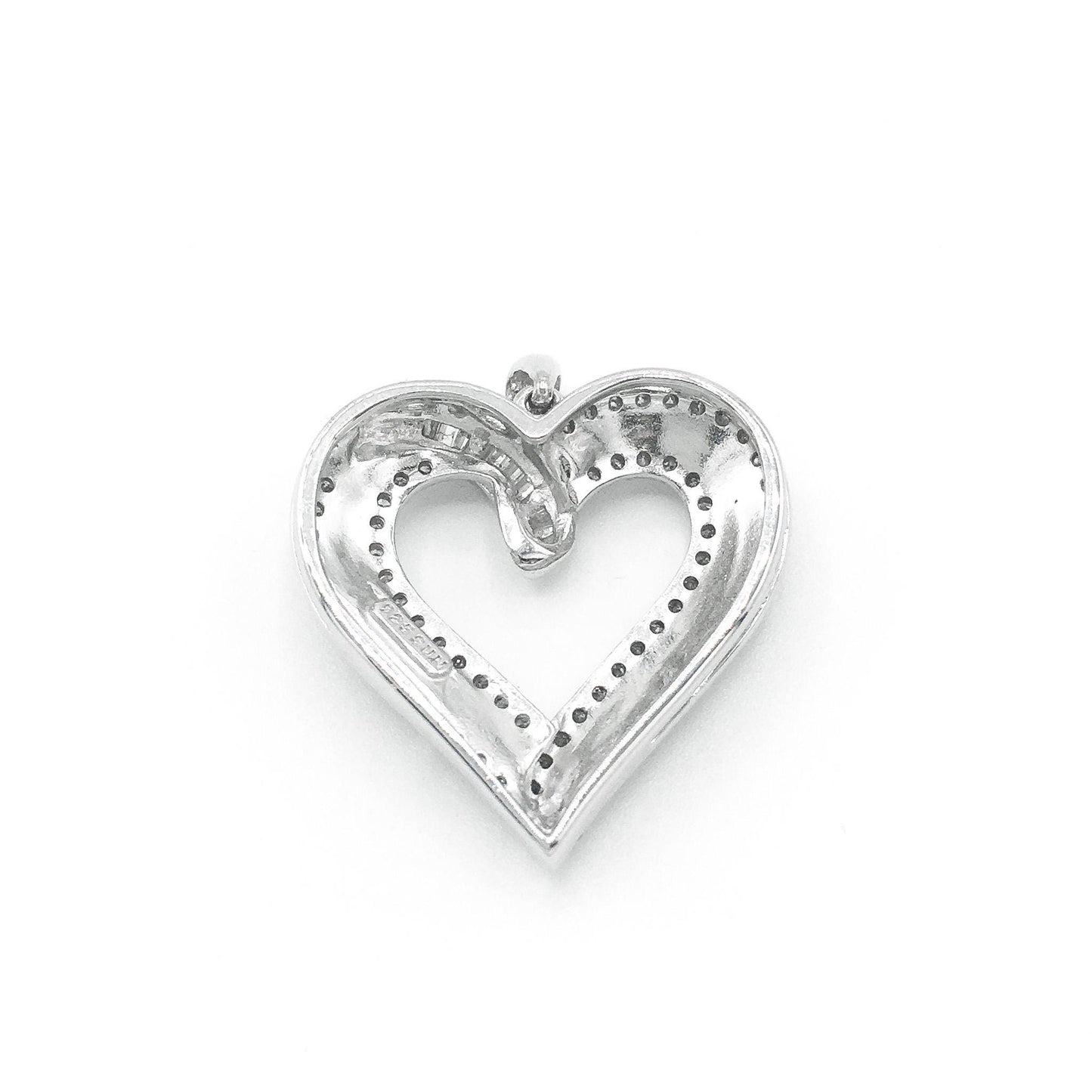 925 Diamond Round and Baguette Cut Heart Pendant, Simple Everyday Pendant