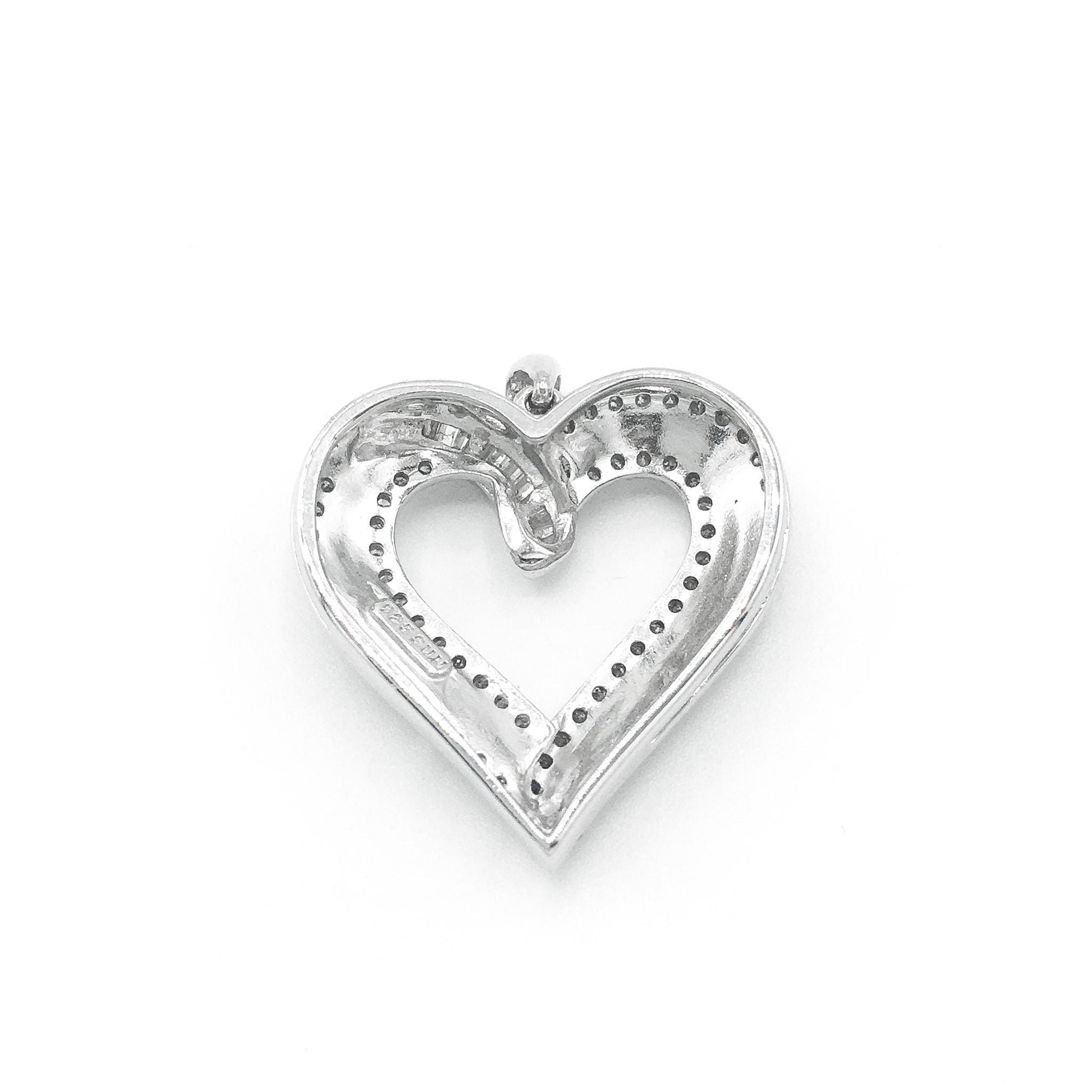 925 Diamond Round and Baguette Cut Heart Pendant, Simple Everyday Pendant