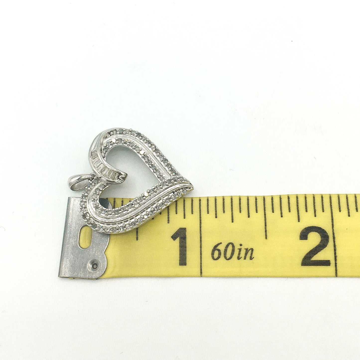 925 Diamond Round and Baguette Cut Heart Pendant, Simple Everyday Pendant