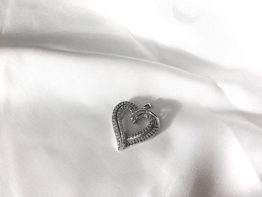 925 Diamond Round and Baguette Cut Heart Pendant, Simple Everyday Pendant