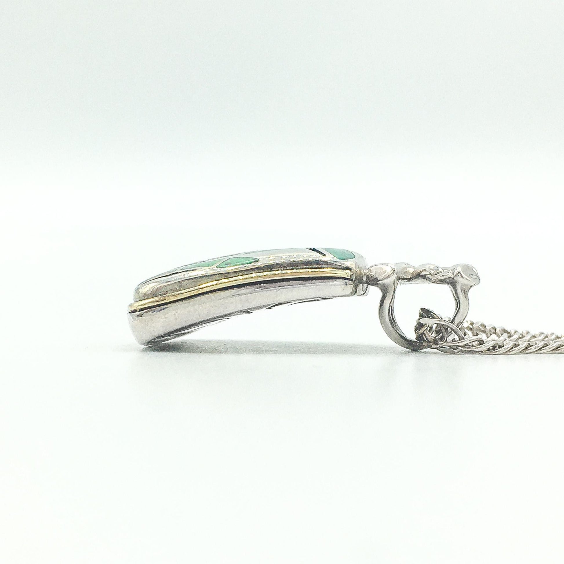 18K 925 Eric Grossbardt Green Bamboo Pendant on 925 Italy 16" Chain, Rare Find