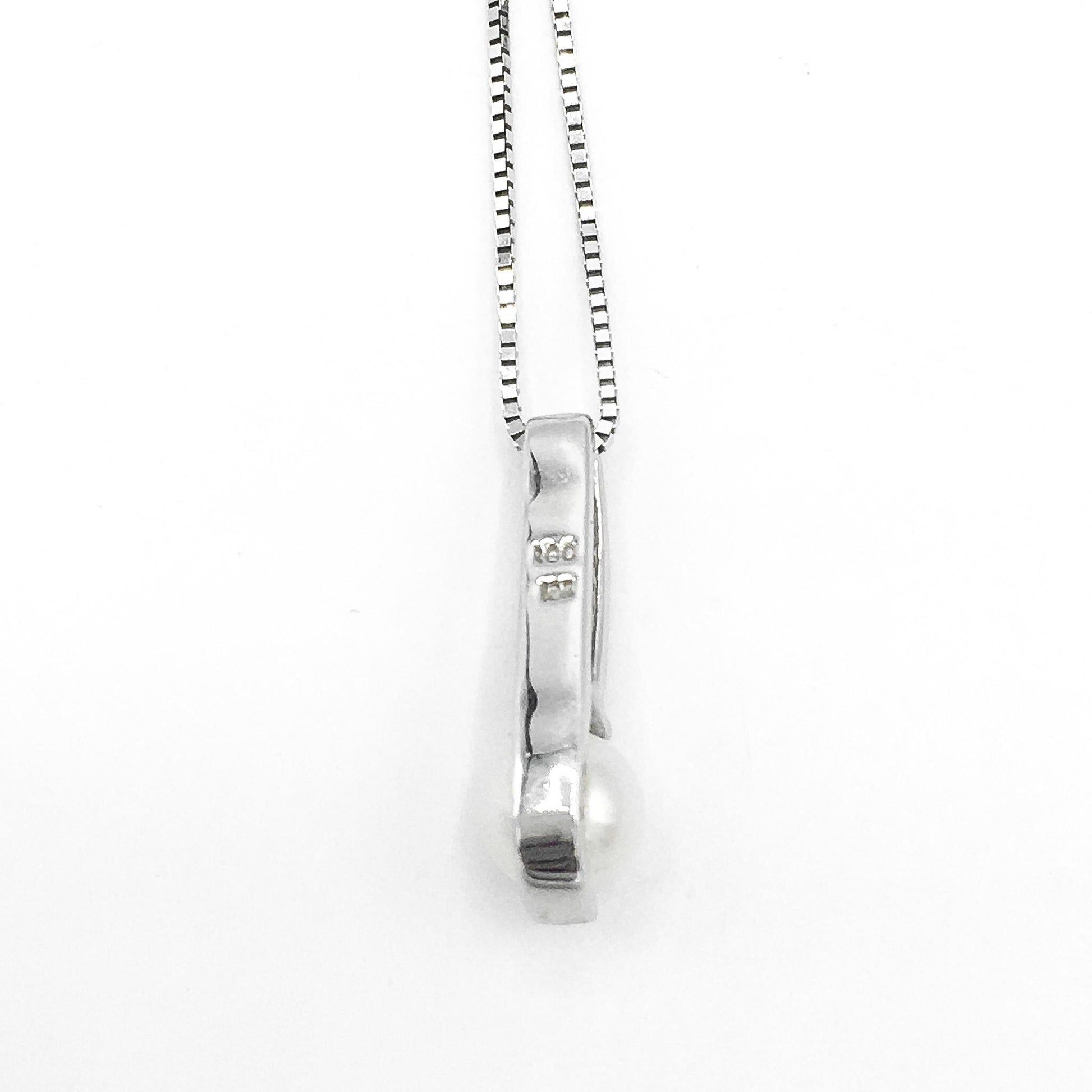 10K White Gold and Pearl and Genuine Diamond Necklace, 18" 10K Box Chain