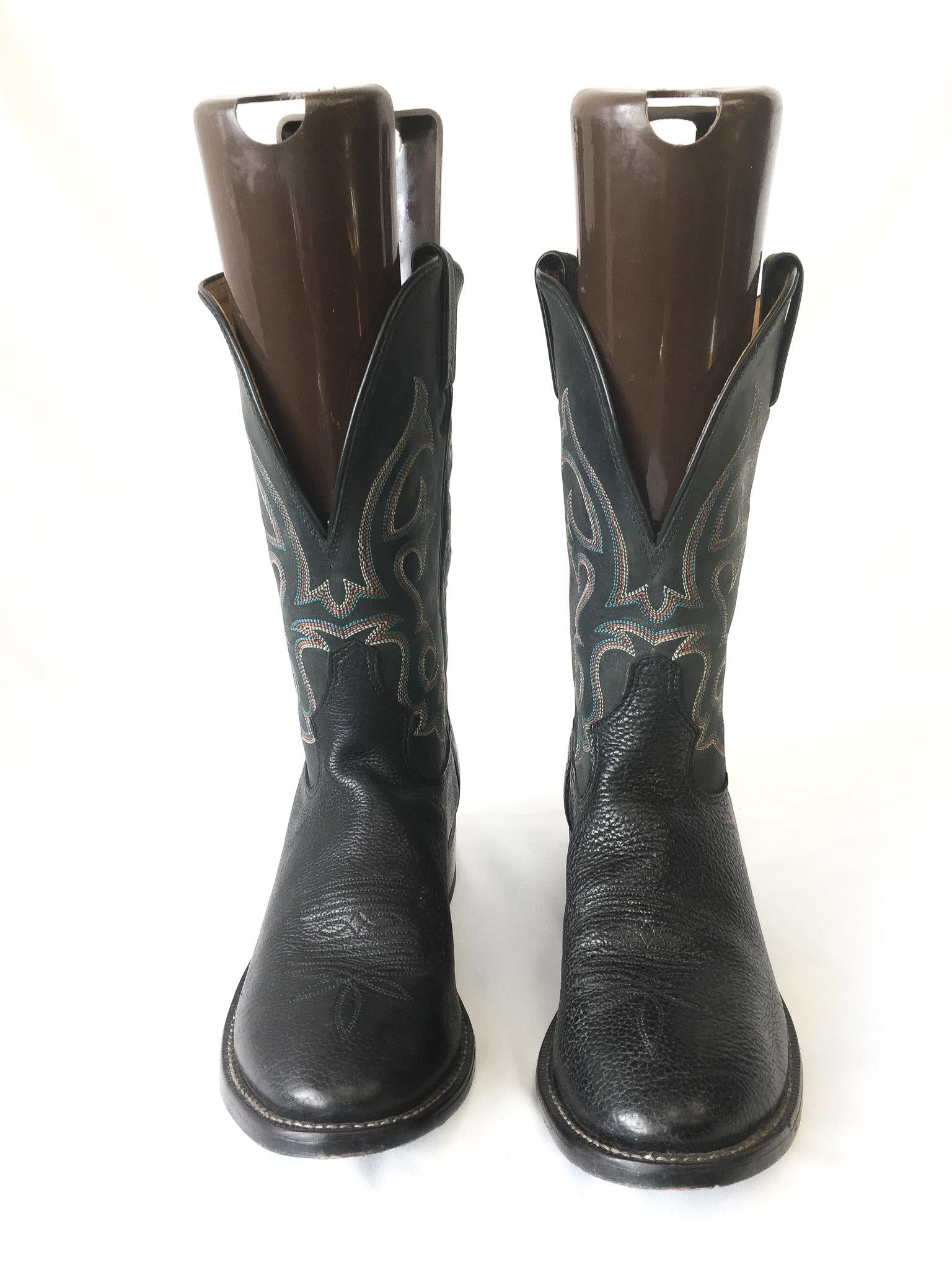 Vintage Tony Lama Leather Black and Gray Style #7939 Cowboy Boots, Men's Sz. 8.5D, Vintage Western Boots