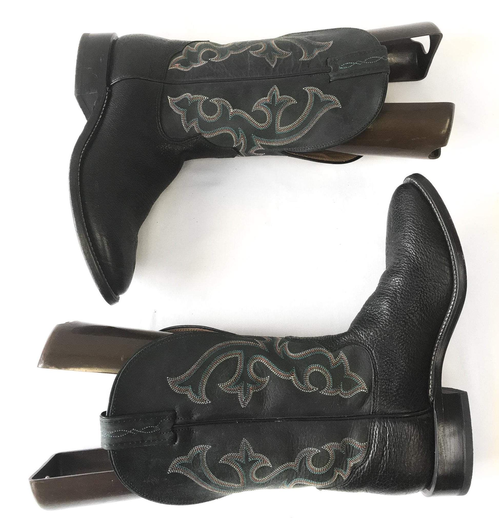 Vintage Tony Lama Leather Black and Gray Style #7939 Cowboy Boots, Men's Sz. 8.5D, Vintage Western Boots