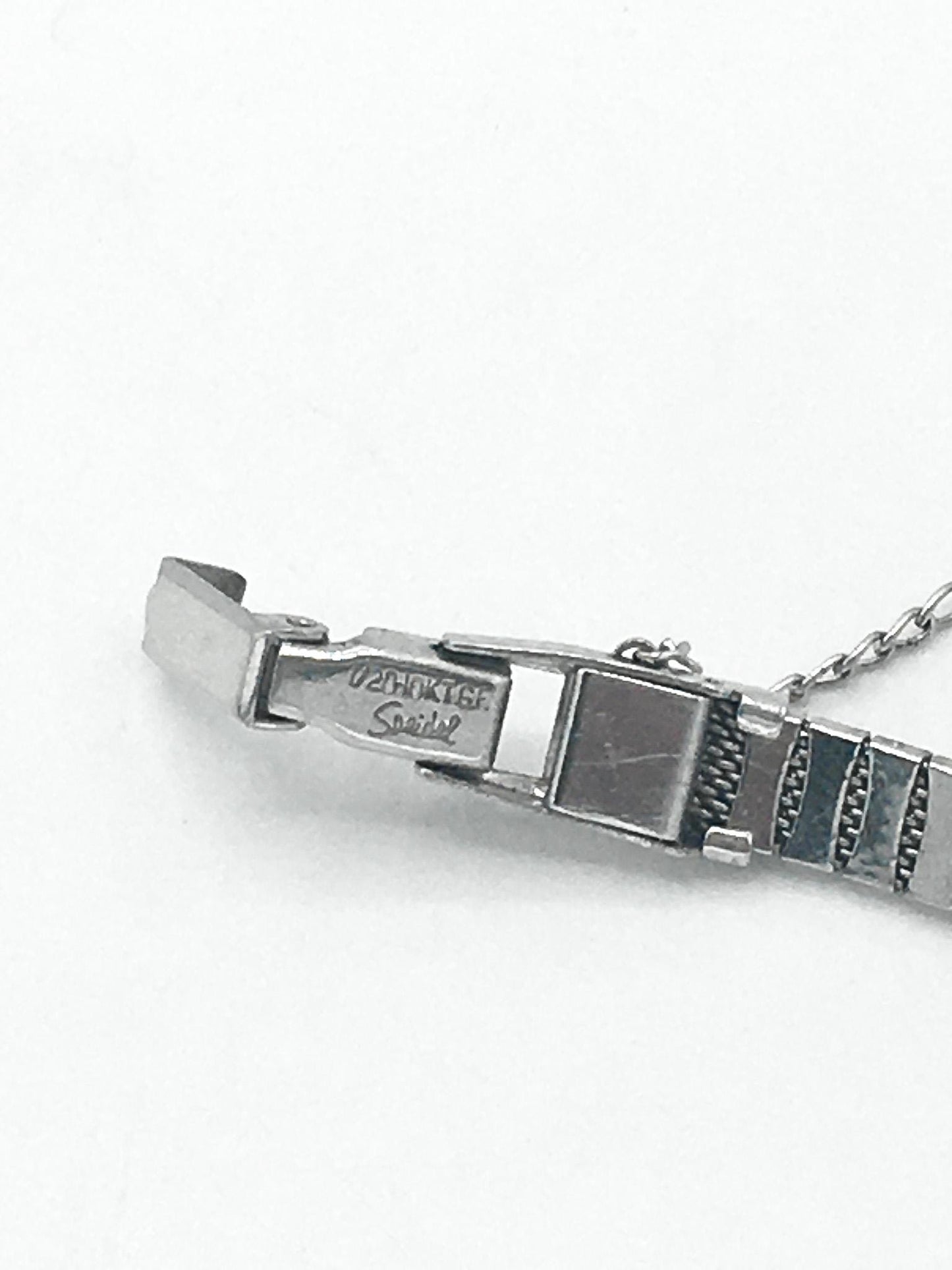 Speidel 10K 1/20 Gold Filled Diamond & Glass Stone Bezel Stainless Steel Watch, 7", Not in Working Condition, Art Deco Cocktail Watch