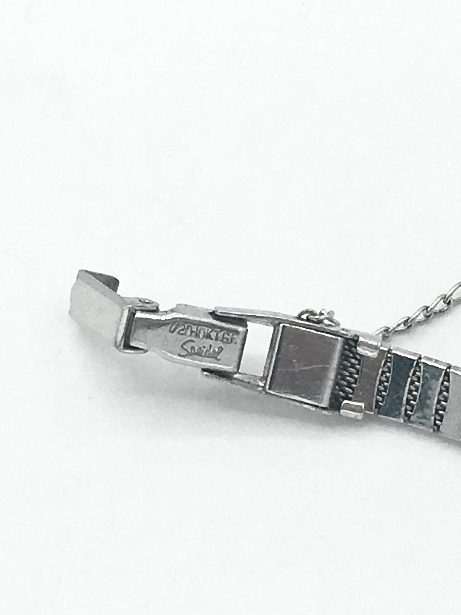 Speidel 10K 1/20 Gold Filled Diamond & Glass Stone Bezel Stainless Steel Watch, 7", Not in Working Condition, Art Deco Cocktail Watch