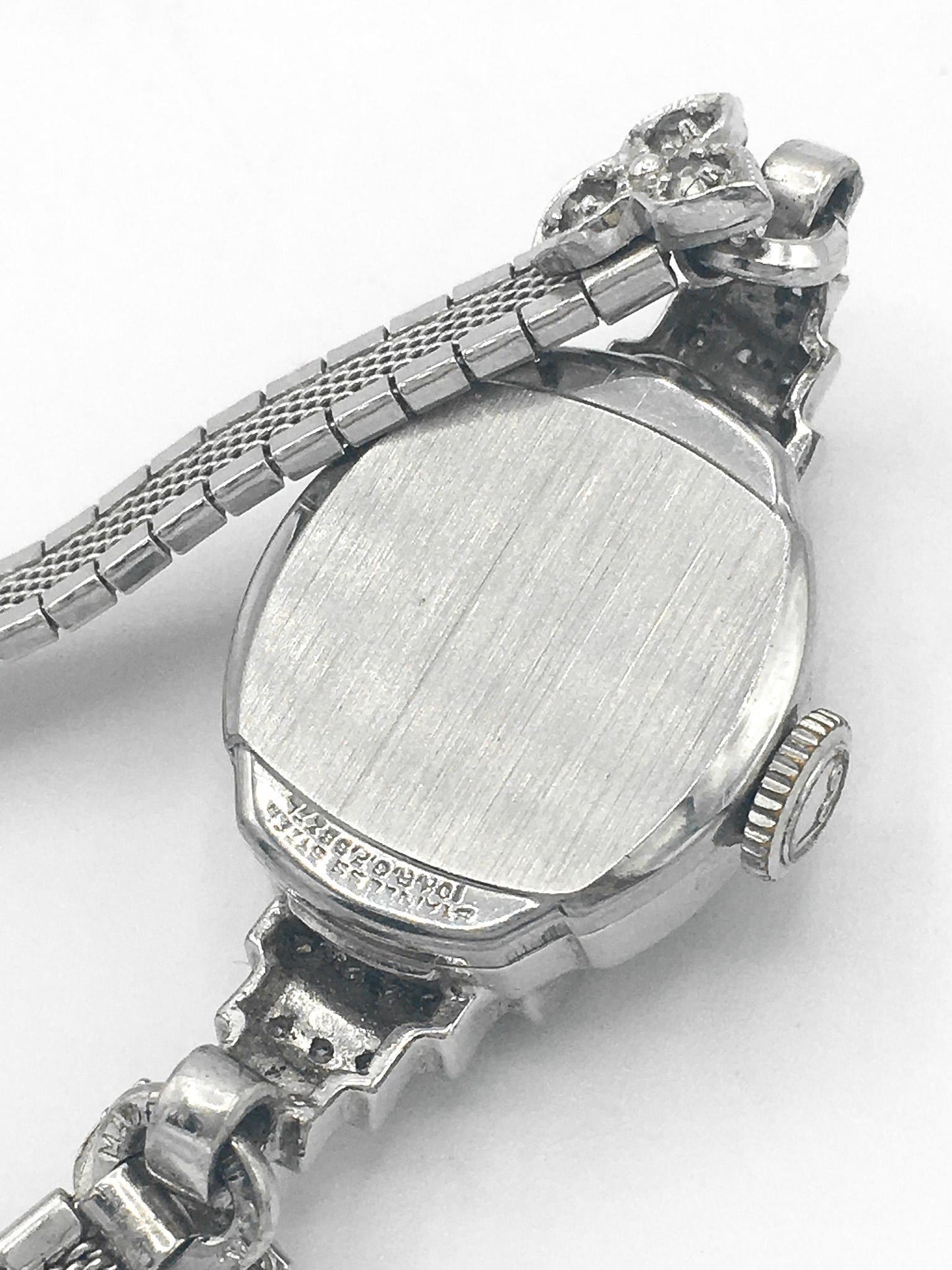 Speidel 10K 1/20 Gold Filled Diamond & Glass Stone Bezel Stainless Steel Watch, 7", Not in Working Condition, Art Deco Cocktail Watch