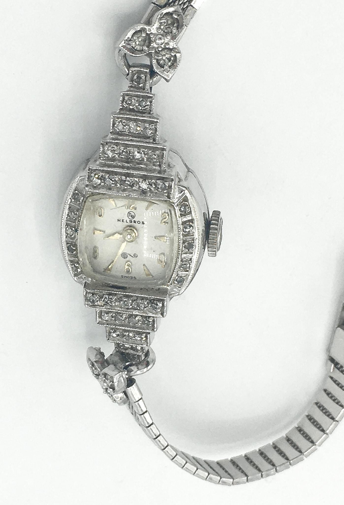 Speidel 10K 1/20 Gold Filled Diamond & Glass Stone Bezel Stainless Steel Watch, 7", Not in Working Condition, Art Deco Cocktail Watch