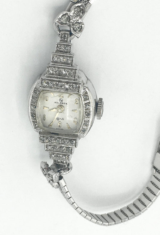 Speidel 10K 1/20 Gold Filled Diamond & Glass Stone Bezel Stainless Steel Watch, 7", Not in Working Condition, Art Deco Cocktail Watch