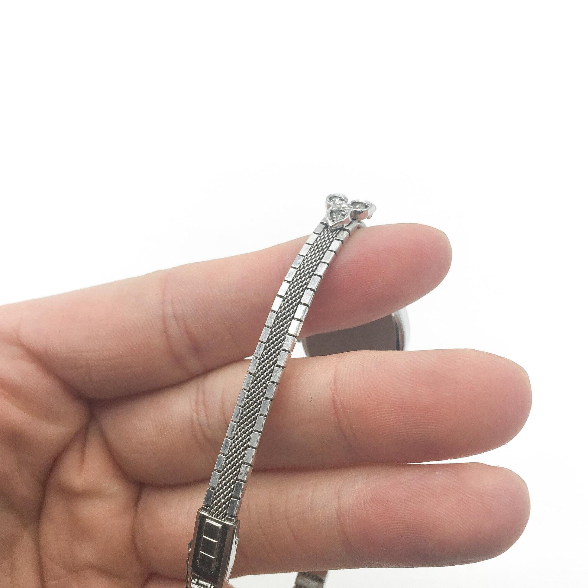 Speidel 10K 1/20 Gold Filled Diamond & Glass Stone Bezel Stainless Steel Watch, 7", Not in Working Condition, Art Deco Cocktail Watch