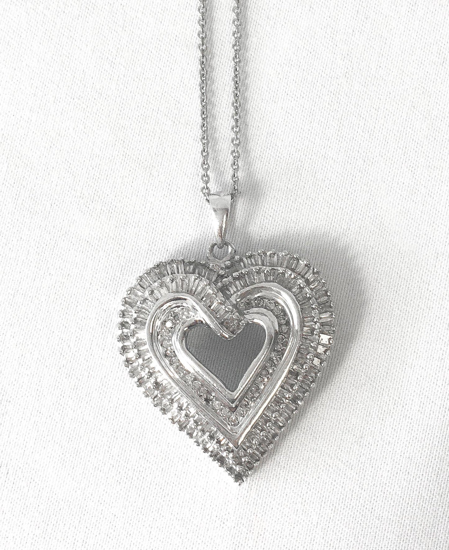 1.25 Carat Genuine Baguette Cut Diamond Heart 1" Pendant on a 925 KA1772 18.5" Chain