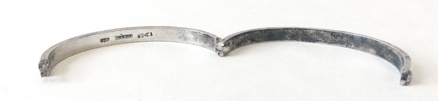 Vintage 925 Mexico TD-79 Inlaid Red/Orange Stone Bangle Bracelet, Native American Boho Style Bracelet
