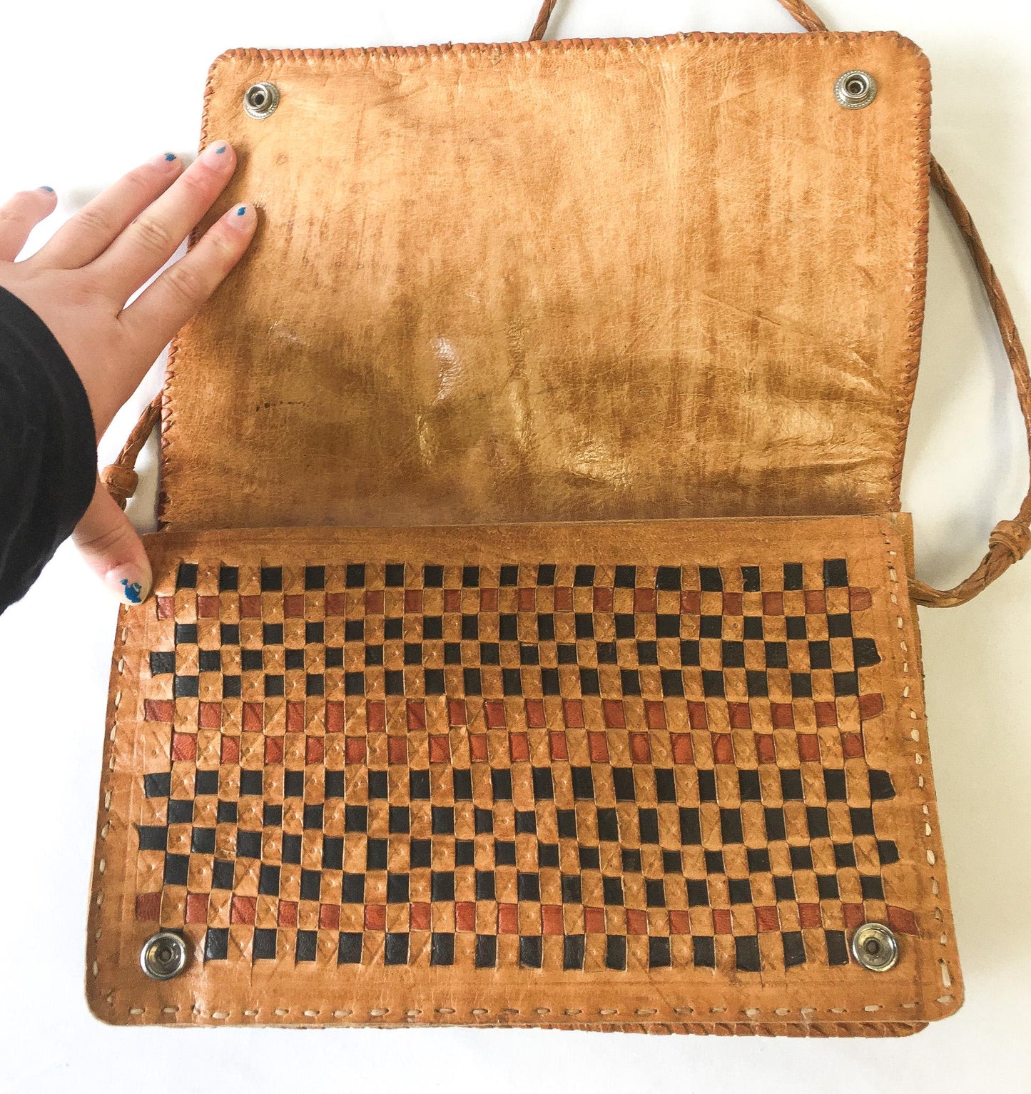 Vintage Handcrafted Tooled and Woven Leather Crossbody Bag, Vintage Western Boho Handbag