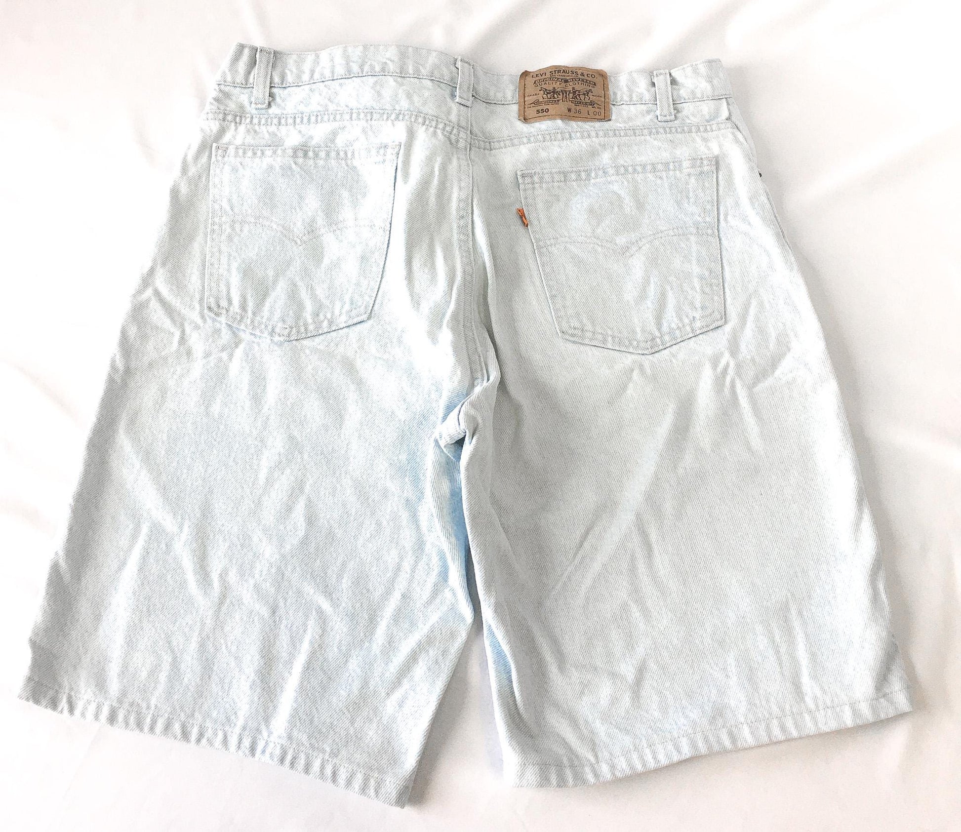 Vintage Levi's Orange Tab 550 Ultra Light Wash Denim Jean Shorts, Sz. 36", Unisex Levi's Jean Shorts