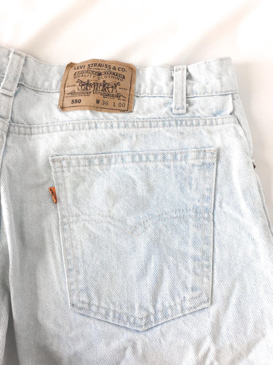 Vintage Levi's Orange Tab 550 Ultra Light Wash Denim Jean Shorts, Sz. 36", Unisex Levi's Jean Shorts