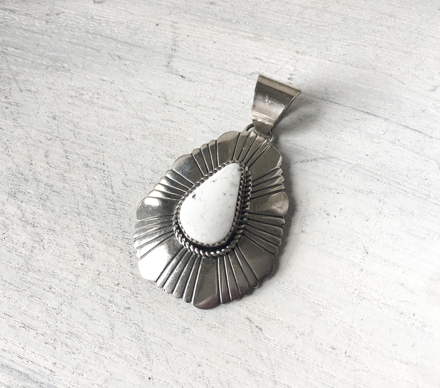 Vintage Marcella James Sterling White Turquoise Concho Style Navajo Pendant, 1.75", Vintage Native Western Boho Style Pendant Necklace