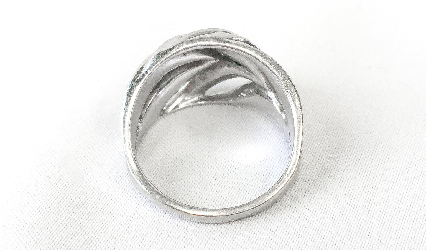 Lab Created Blue, Green, and Yellow Diamond Feather 14k White Gold Ring, Size 9.25