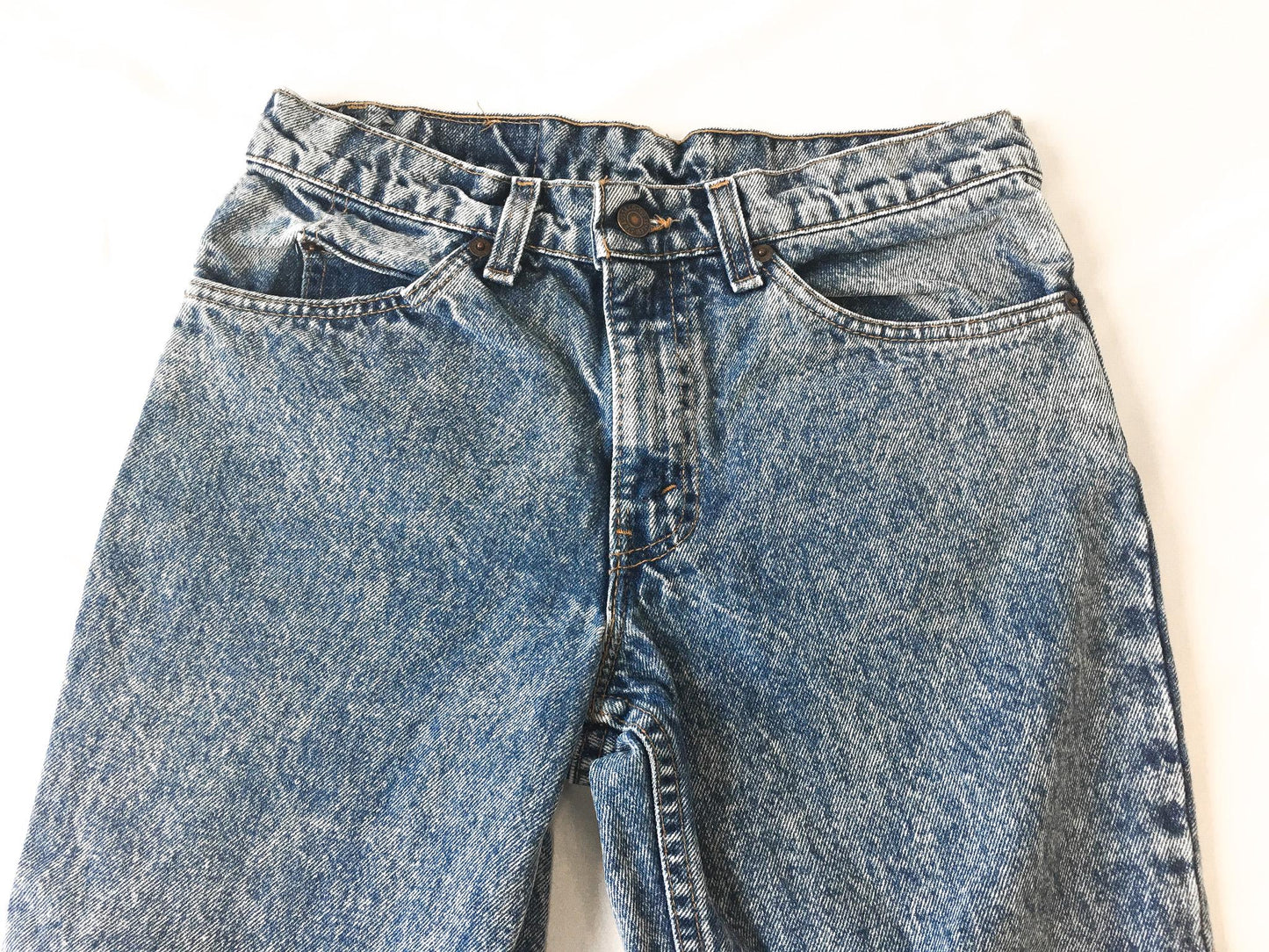 70s Levis 508 Medium Acid Washed Mid Rise Straight Tapered Leg Cropped Jeans, Sz. 28" x 24", Vintage Petite Size Jeans