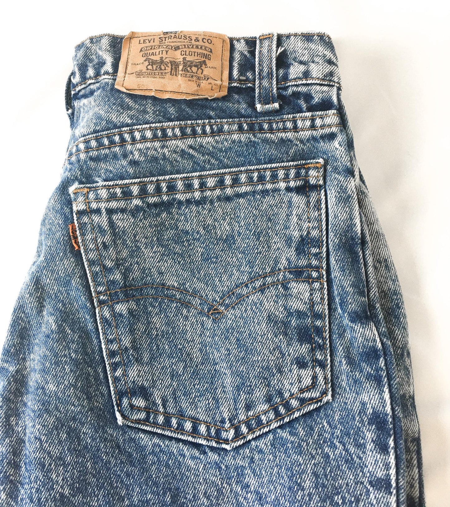 70s Levis 508 Medium Acid Washed Mid Rise Straight Tapered Leg Cropped Jeans, Sz. 28" x 24", Vintage Petite Size Jeans
