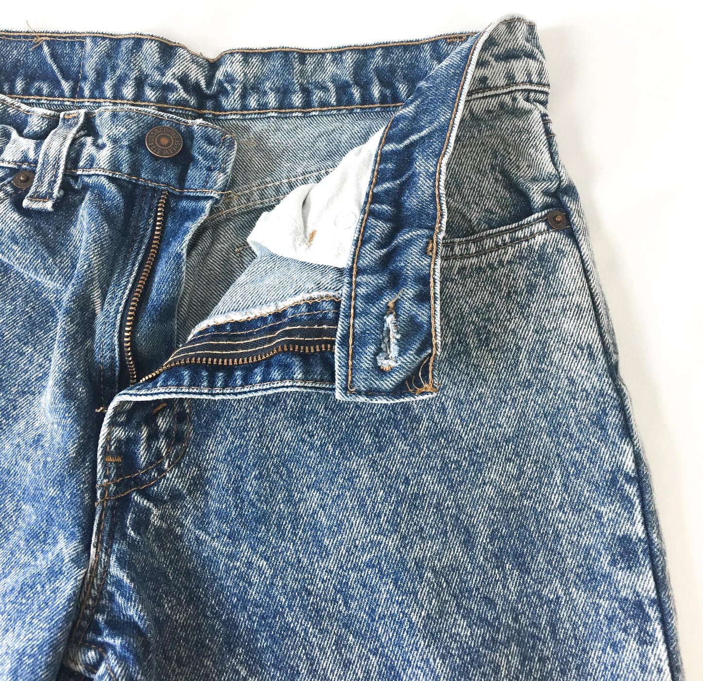 70s Levis 508 Medium Acid Washed Mid Rise Straight Tapered Leg Cropped Jeans, Sz. 28" x 24", Vintage Petite Size Jeans