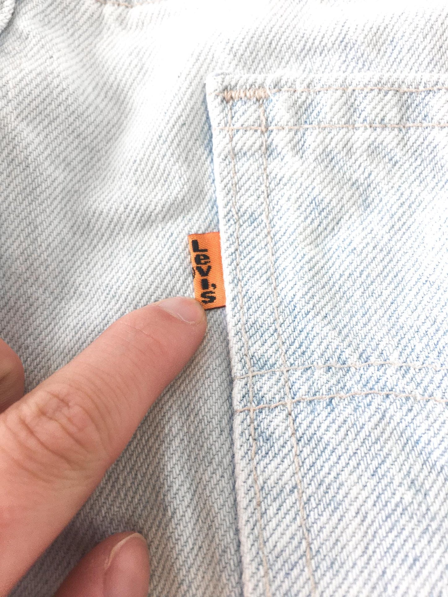 Vintage Levi's Orange Tab 550 Ultra Light Wash Denim Jean Shorts, Sz. 36", Unisex Levi's Jean Shorts