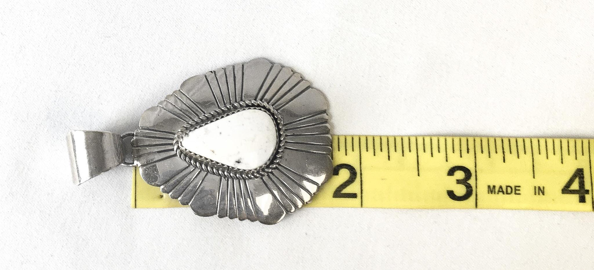 Vintage Marcella James Sterling White Turquoise Concho Style Navajo Pendant, 1.75", Vintage Native Western Boho Style Pendant Necklace