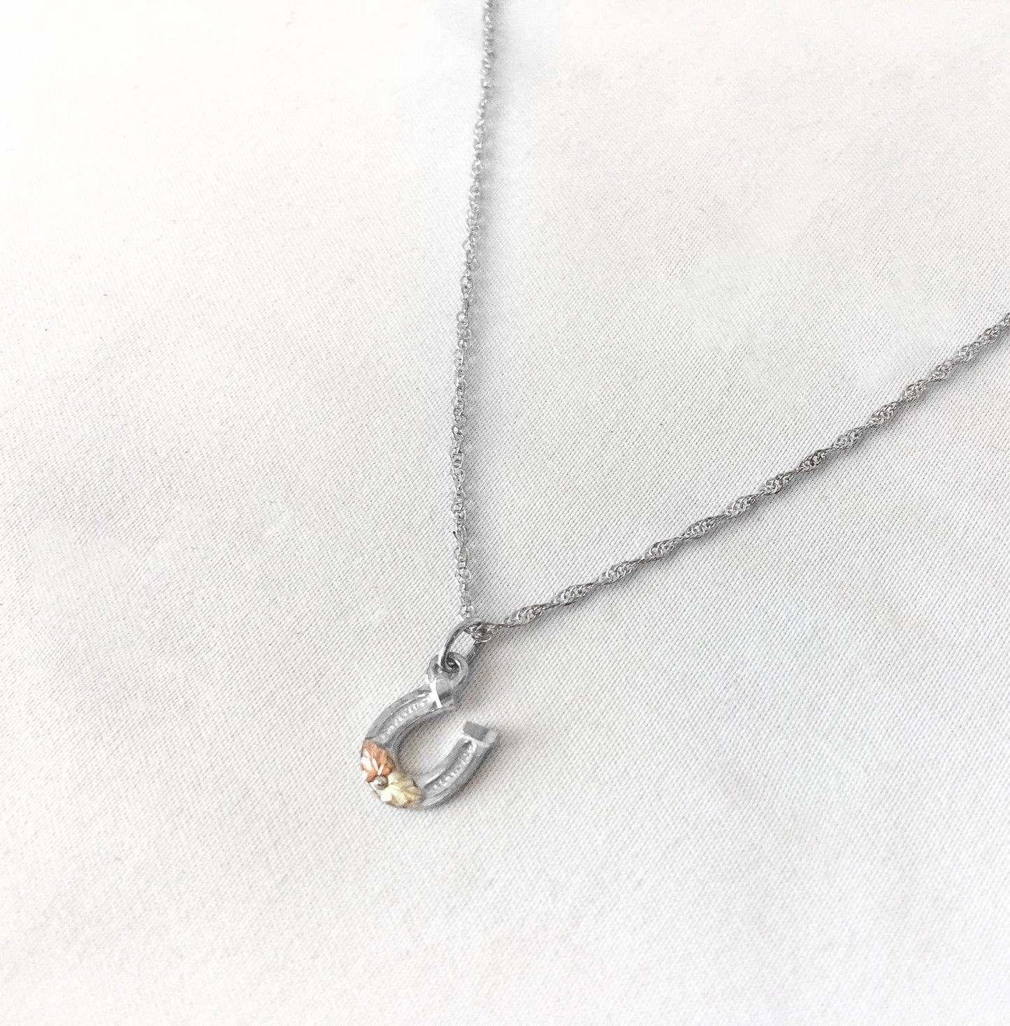 Vintage Black Hills Gold 12K Gold and Sterling Horseshoe Necklace, 18" Sterling Chain, .5" Pendant, Dainty Simple Western Necklace