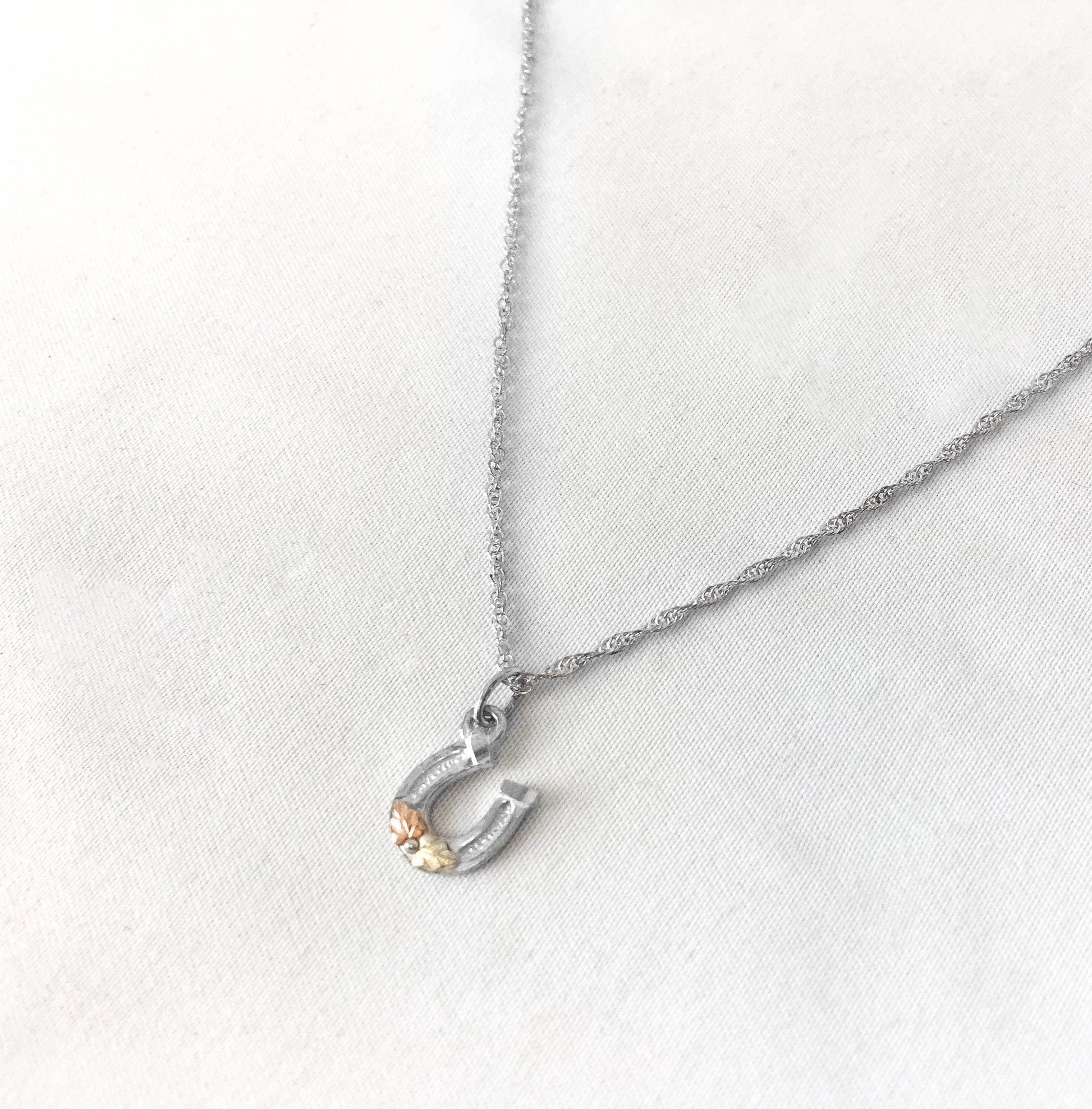 Vintage Black Hills Gold 12K Gold and Sterling Horseshoe Necklace, 18" Sterling Chain, .5" Pendant, Dainty Simple Western Necklace