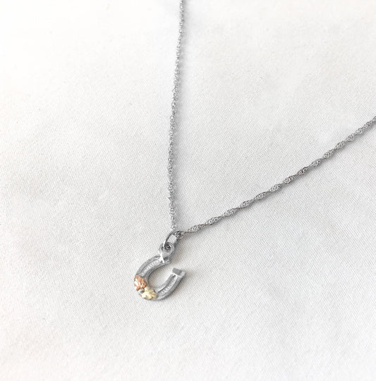 Vintage Black Hills Gold 12K Gold and Sterling Horseshoe Necklace, 18" Sterling Chain, .5" Pendant, Dainty Simple Western Necklace