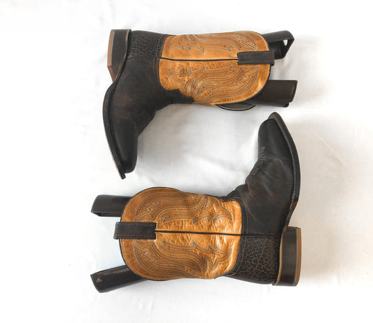 Vintage Tony Lama Asher Two-Toned Brown Exotic Leather Cowboy Boots, Style #SA2012, Sz. 10EE, Vintage Unique Western Boots