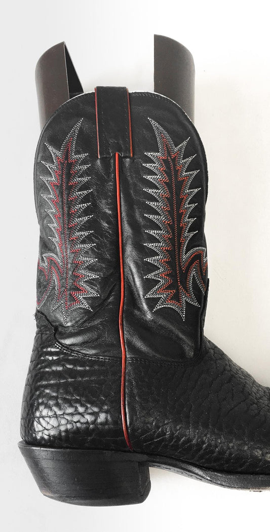 Vintage Nocona Black Bull Leather Cowboy Boots with Red Embroidery, Style #3013, Sz. 10.5D, Vintage Western Boots