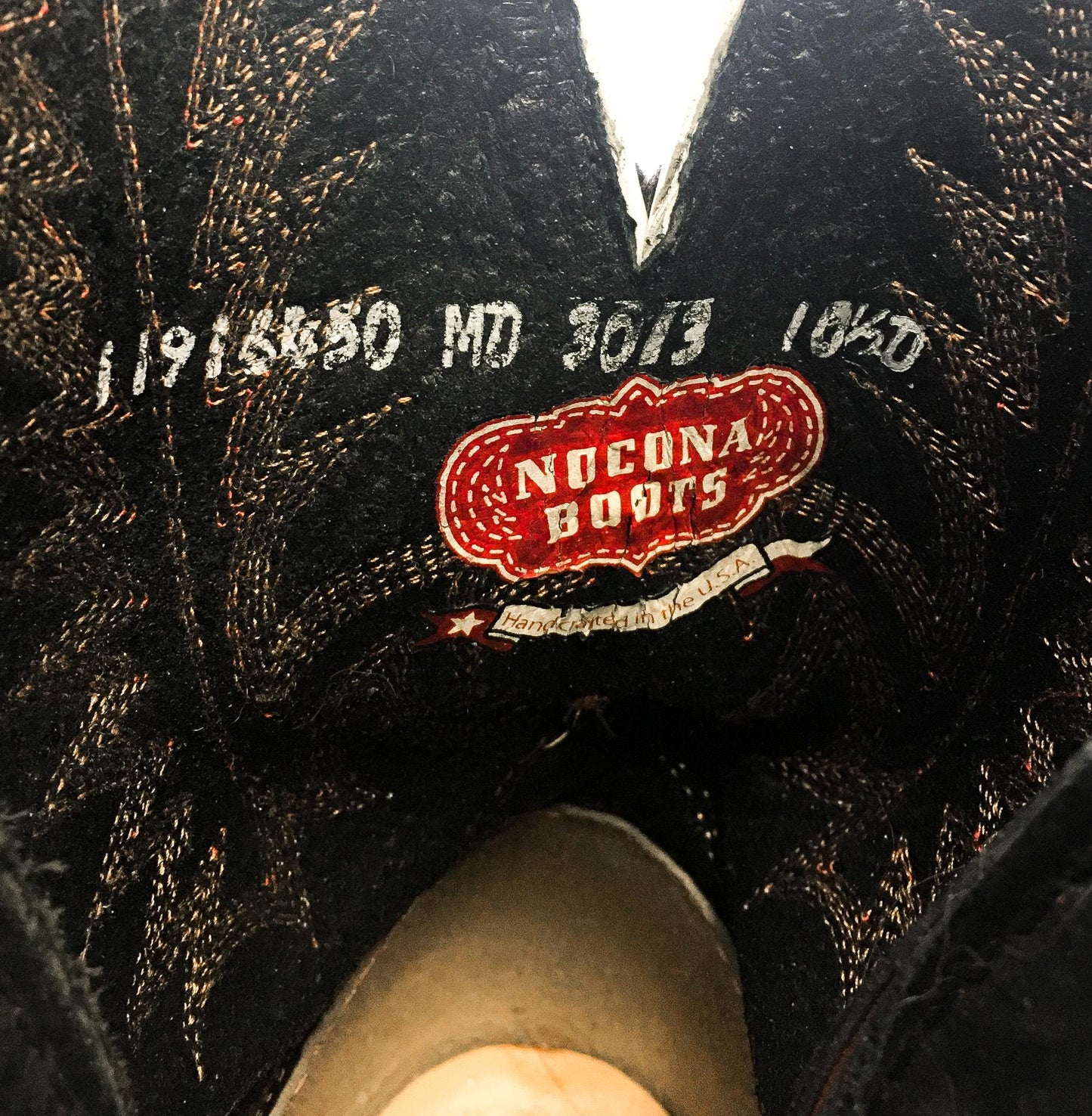Vintage Nocona Black Bull Leather Cowboy Boots with Red Embroidery, Style #3013, Sz. 10.5D, Vintage Western Boots