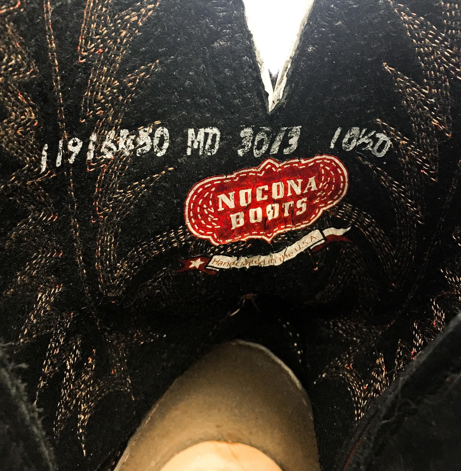 Vintage Nocona Black Bull Leather Cowboy Boots with Red Embroidery, Style #3013, Sz. 10.5D, Vintage Western Boots