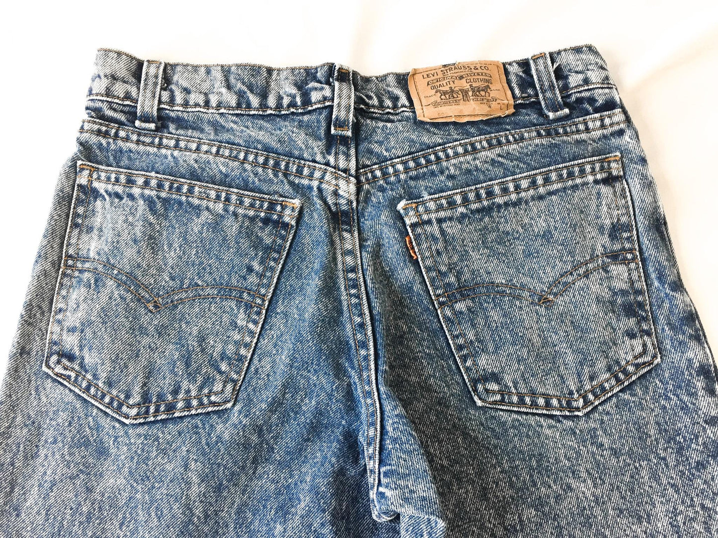 70s Levis 508 Medium Acid Washed Mid Rise Straight Tapered Leg Cropped Jeans, Sz. 28" x 24", Vintage Petite Size Jeans