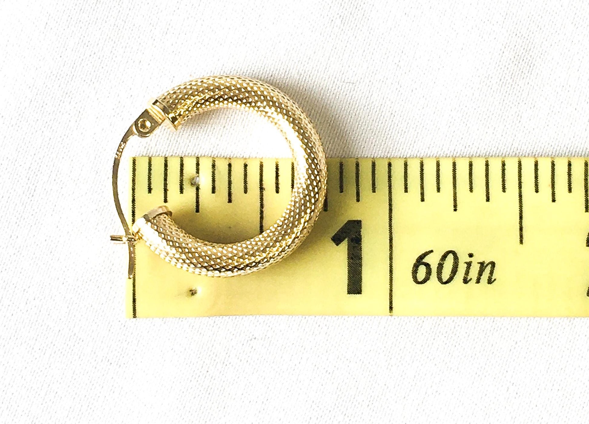 14K Yellow Gold Textured Hoop Earrings, .75", 4mm, 2 Grams Total, Lightweight Simple Everyday Dainty Hoop Earrings