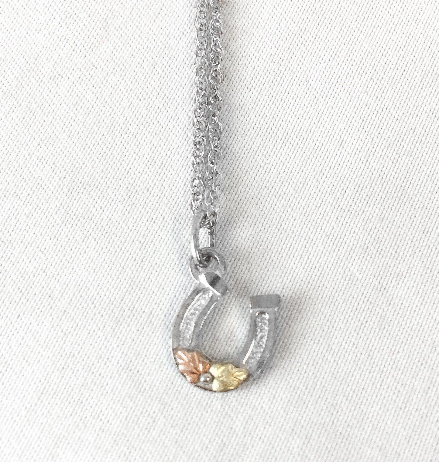 Vintage Black Hills Gold 12K Gold and Sterling Horseshoe Necklace, 18" Sterling Chain, .5" Pendant, Dainty Simple Western Necklace