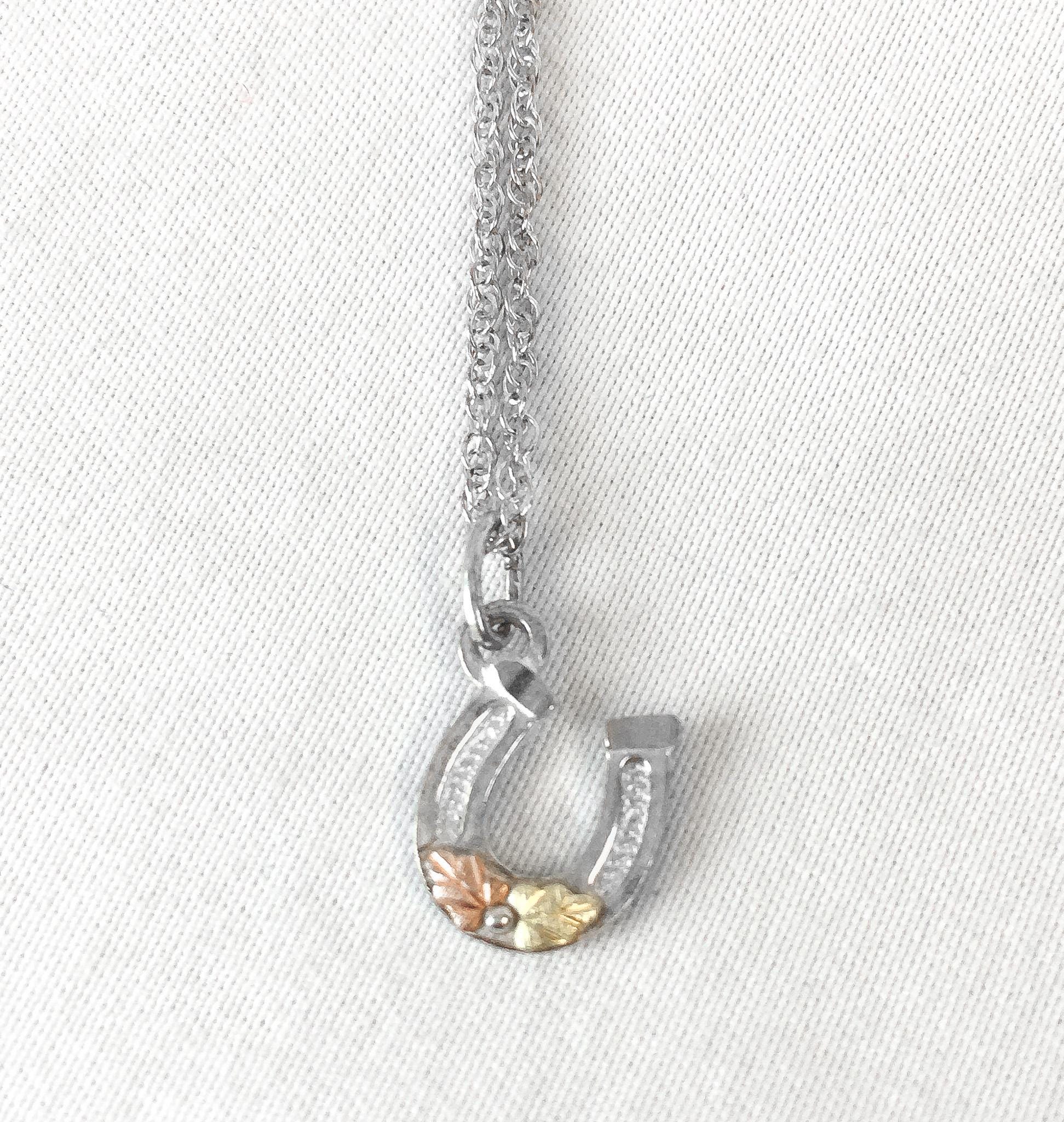 Vintage Black Hills Gold 12K Gold and Sterling Horseshoe Necklace, 18" Sterling Chain, .5" Pendant, Dainty Simple Western Necklace