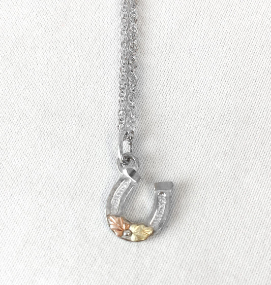 Vintage Black Hills Gold 12K Gold and Sterling Horseshoe Necklace, 18" Sterling Chain, .5" Pendant, Dainty Simple Western Necklace