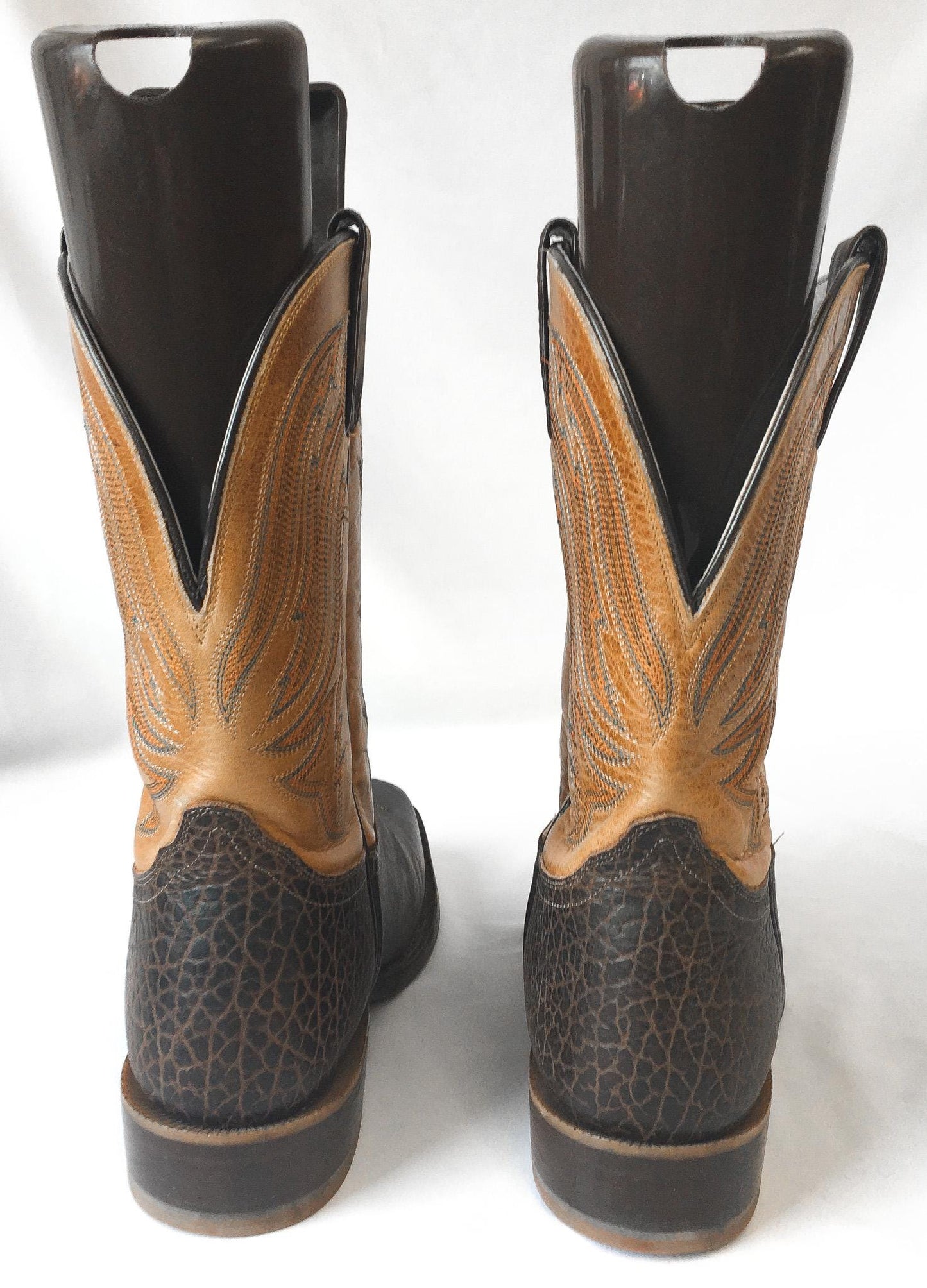 Vintage Tony Lama Asher Two-Toned Brown Exotic Leather Cowboy Boots, Style #SA2012, Sz. 10EE, Vintage Unique Western Boots