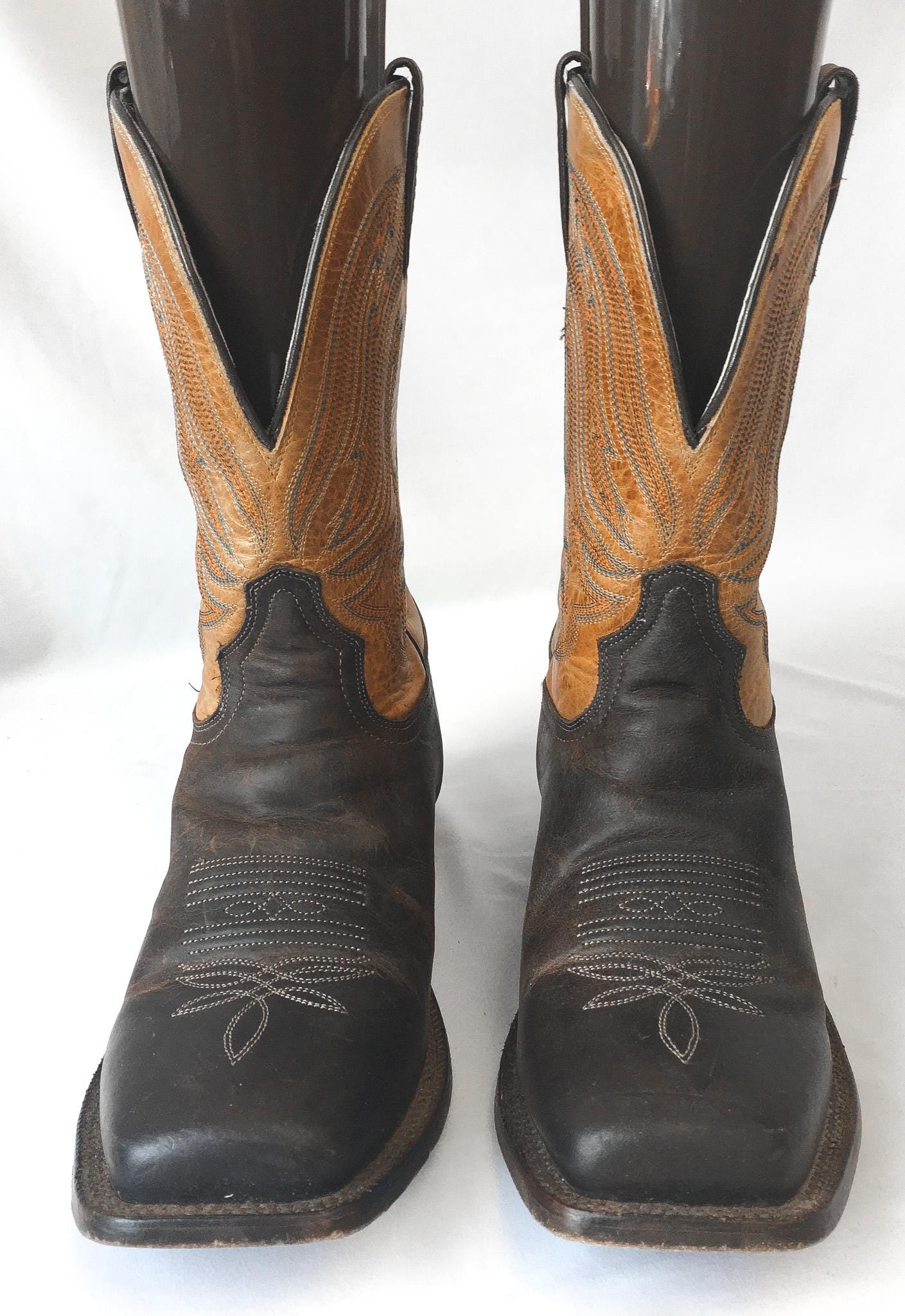 Vintage Tony Lama Asher Two-Toned Brown Exotic Leather Cowboy Boots, Style #SA2012, Sz. 10EE, Vintage Unique Western Boots