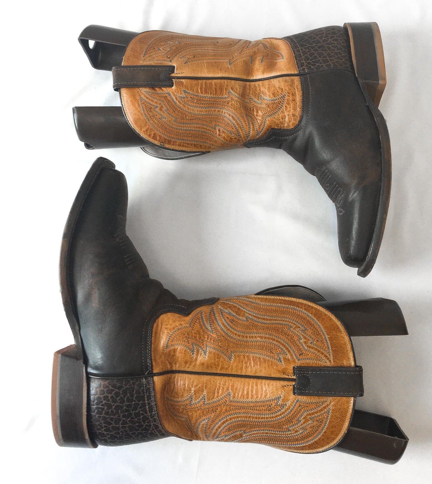 Vintage Tony Lama Asher Two-Toned Brown Exotic Leather Cowboy Boots, Style #SA2012, Sz. 10EE, Vintage Unique Western Boots