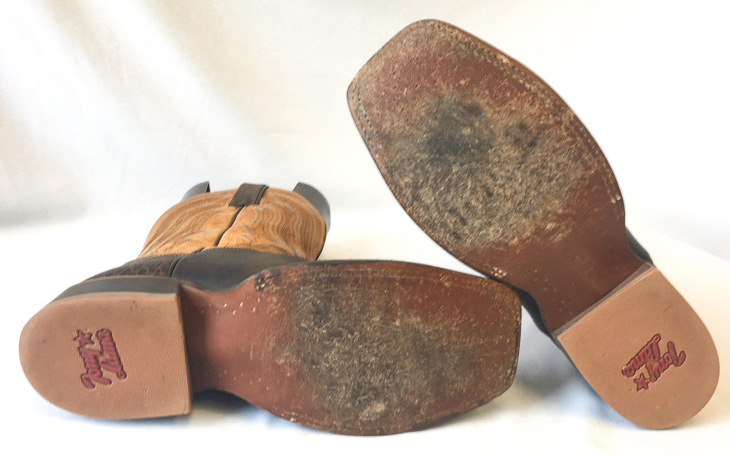 Vintage Tony Lama Asher Two-Toned Brown Exotic Leather Cowboy Boots, Style #SA2012, Sz. 10EE, Vintage Unique Western Boots