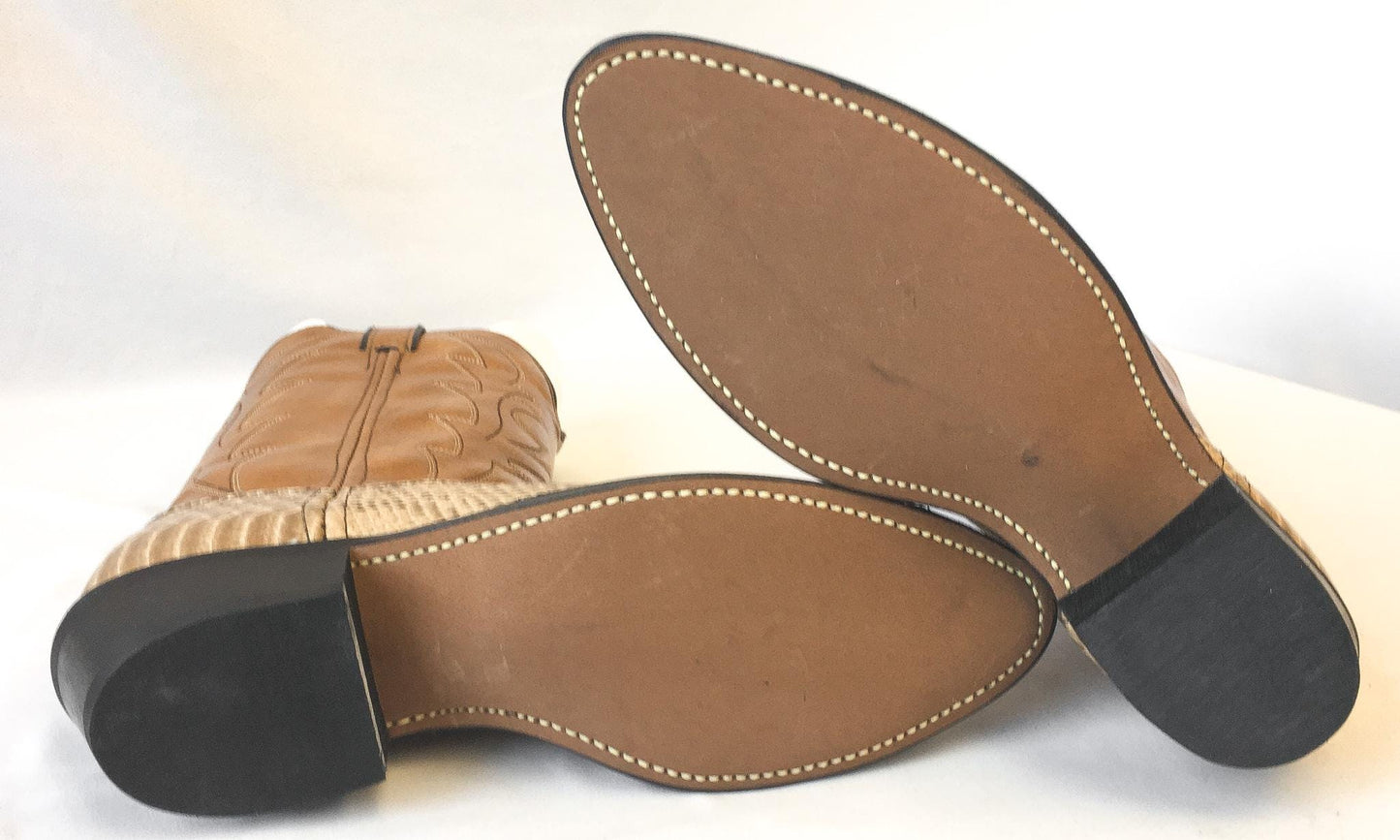 Vintage Inspired Laredo Brown Beige Snake Print Faux Leather Cowboy Boots, Men's Sz. 9D, Unique Statement Western Unisex Boots