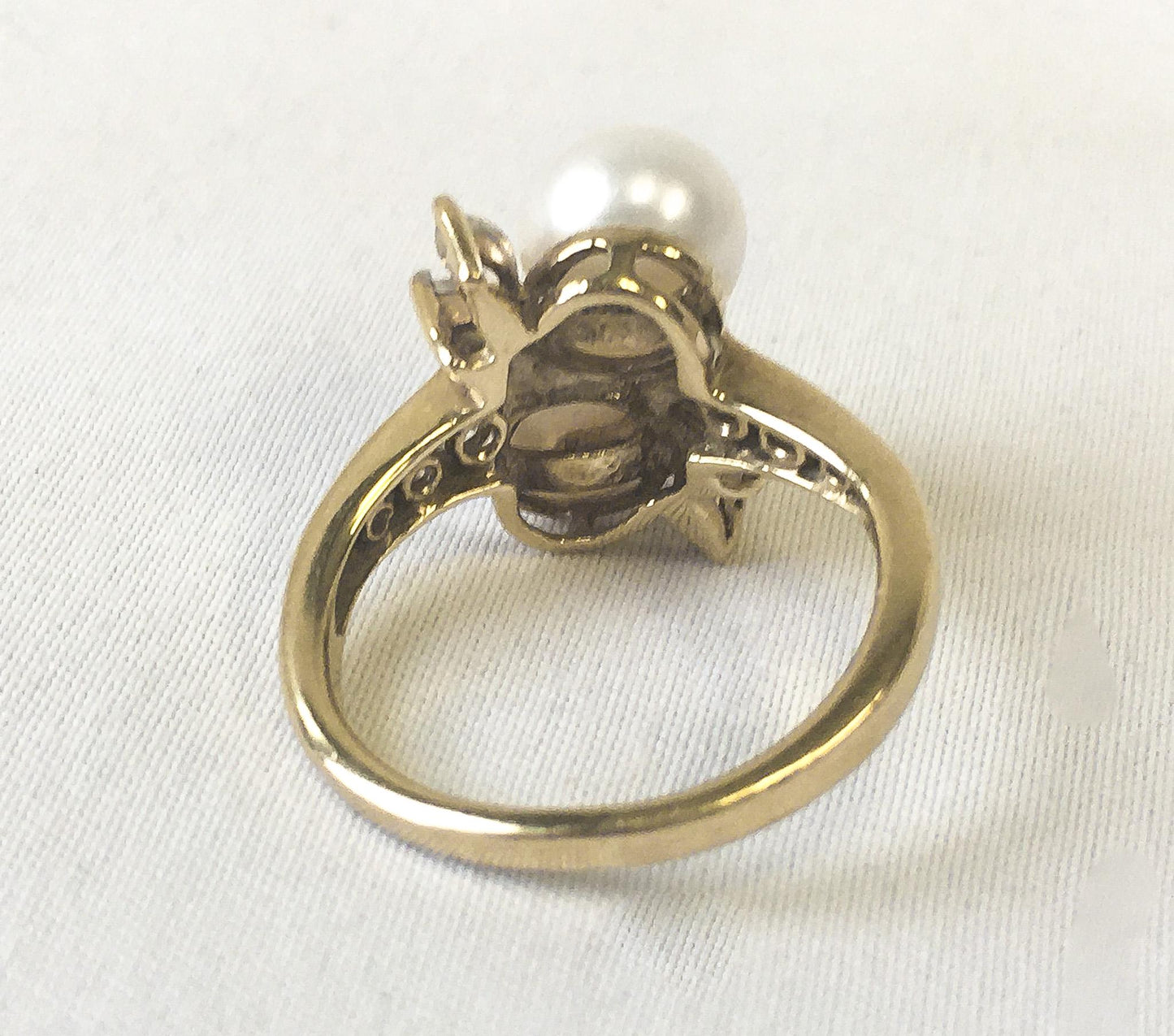 Vintage 10K Twin Pearl White Topaz Cubic Zirconia Bypass Ring, Sz. 5.25, Vintage Estate Art Deco Cocktail Style Ring