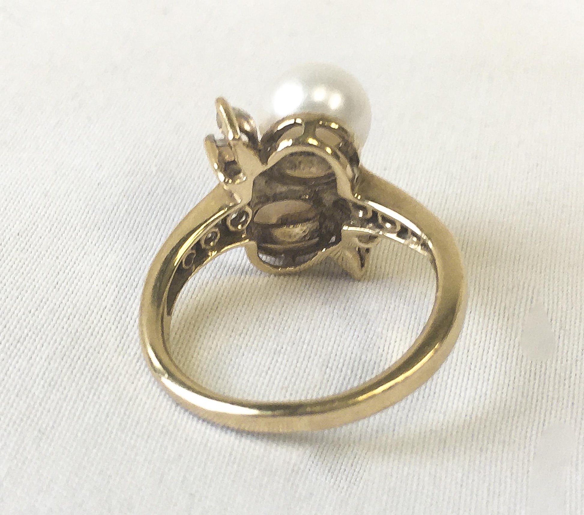 Vintage 10K Twin Pearl White Topaz Cubic Zirconia Bypass Ring, Sz. 5.25, Vintage Estate Art Deco Cocktail Style Ring