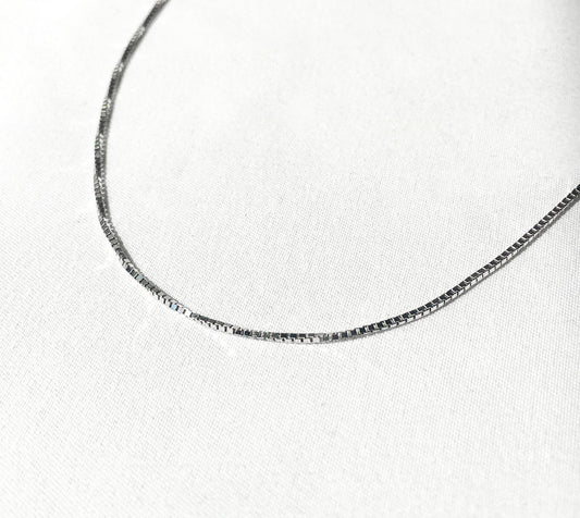 10K Italy White Gold Box Chain Necklace, Roughly 22", Roughly 1mm, Everyday Simple Dainty Unisex Layering Chain Necklace